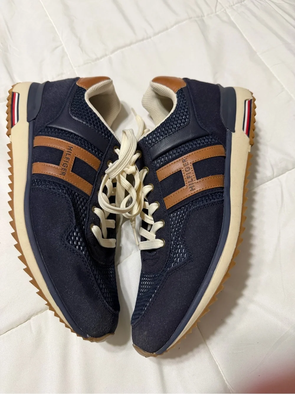 Tommy Hilfiger Navy and Tan Lace-Up Men's Sneakers